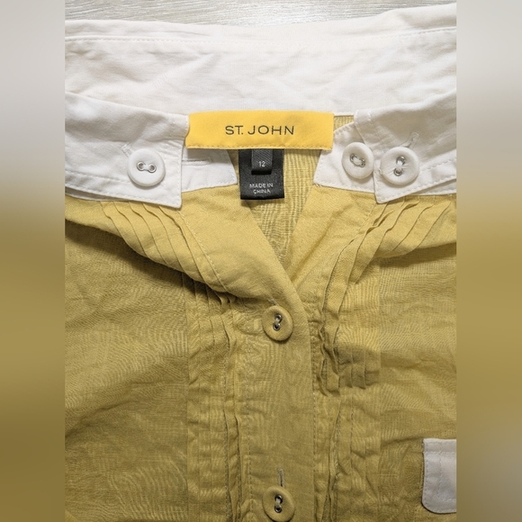 St. John Yellow Sheer Cotton 3/4 Sleeve Pintuck Button-Up Shirt Workwear Office - Picture 7 of 9